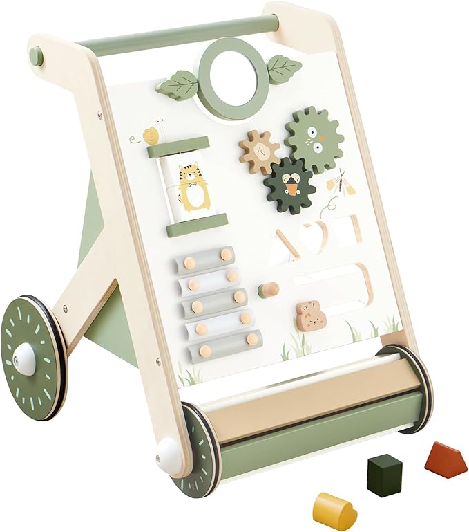 Beright Wooden Baby Walker with Roller Upgraded, Push and Pull Learning Activity Walker, Multi-Functional Kidsâ Activity Toys, Develops Motor Skills & Stimulates Creativity, Green