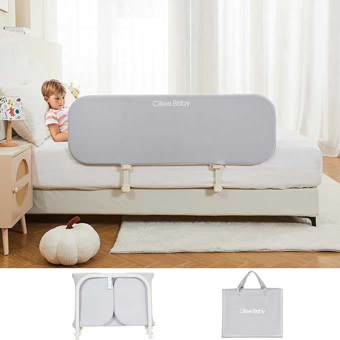 Ciilee Baby Bed Rail for Toddlers Portable Travel Kids Beds Guard Rails for Queen Bed Foldable Children Side Railing for Twin Beds Adjustable Bedrail Barandas para Camas de Niños(Grey,48in