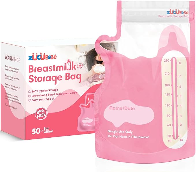 Breastmilk Storage Bags(50 Count),8oz Milk Storage Bags for Breastfeeding,BPA Free with Easy Pour Spout, Self Standing, for Refrigeration and Freezing Red