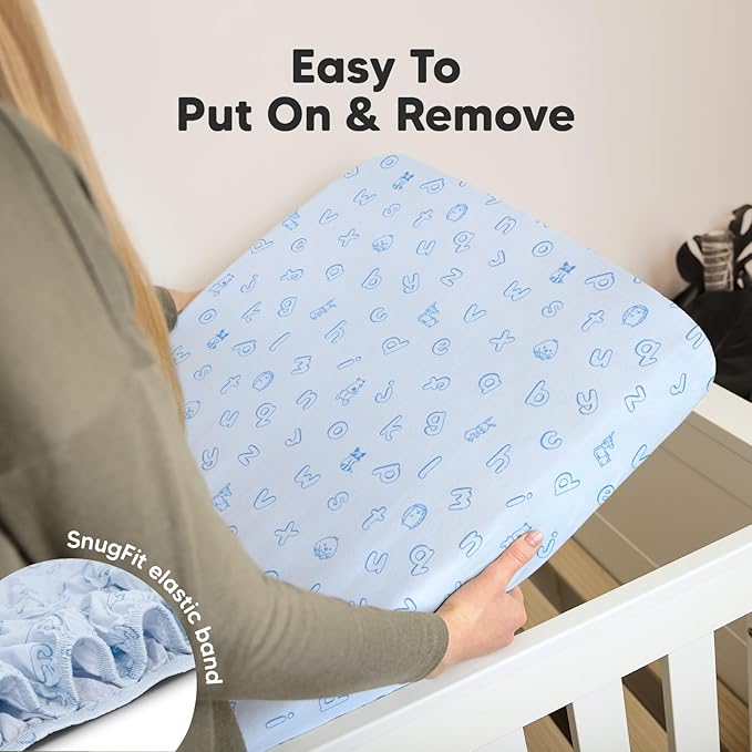 KeaBabies 2-Pack Organic Crib Sheets for Boys, Girls - 52x28 Fitted Crib Mattress Sheet Neutral, Breathable Jersey Cotton Cover for Baby Bed, Toddler Mattress, Soft & Cute Prints (ABC Land Sky)