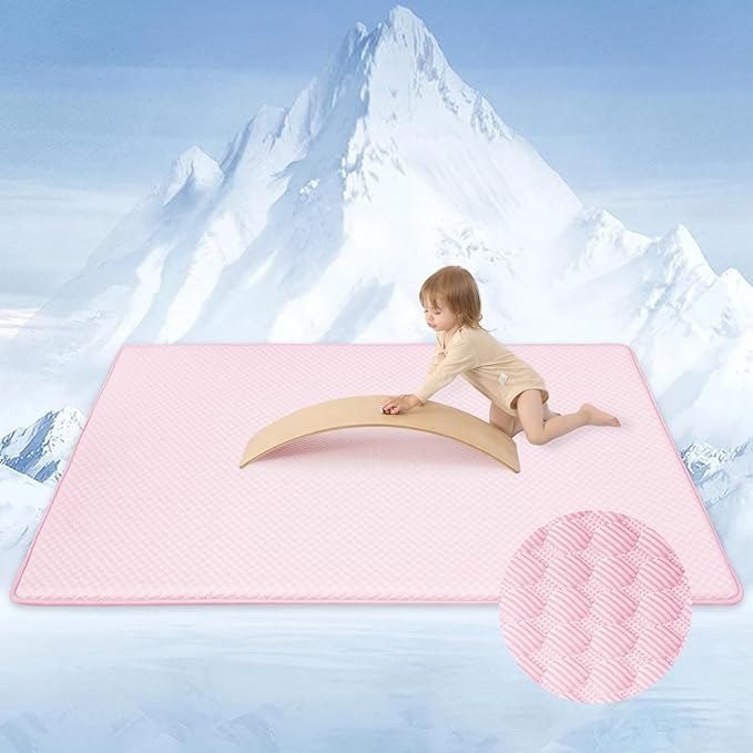 Baby Play Mat for Summer,1.3 Thick Memory Foam Cooling Floor Tummy Time Mat, Soft & Breathable, Non-Slip Rectangular for Toddlersโ Playtime & Rest(Pink,39"x59")