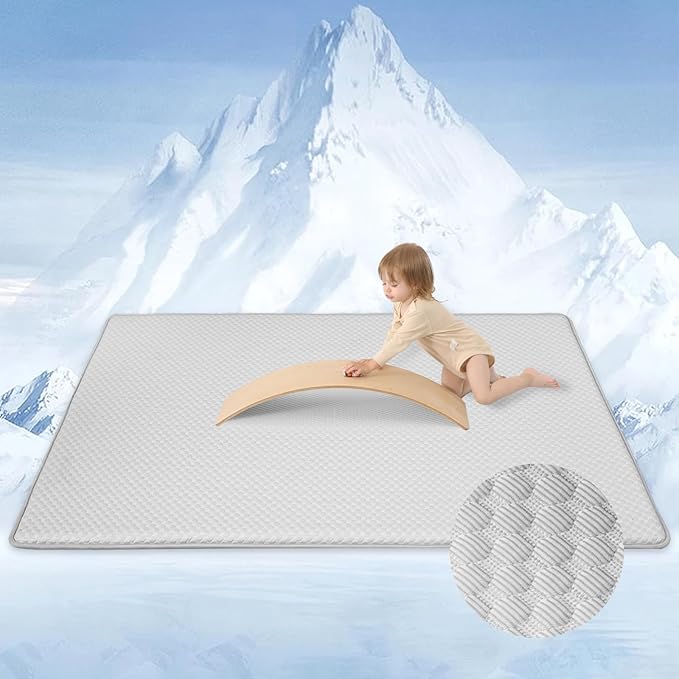 Baby Play Mat for Summer,1.3 Thick Memory Foam Cooling Floor Tummy Time Mat, Soft & Breathable, Non-Slip Rectangular for Toddlersโ Playtime & Rest(Grey,59"x79")