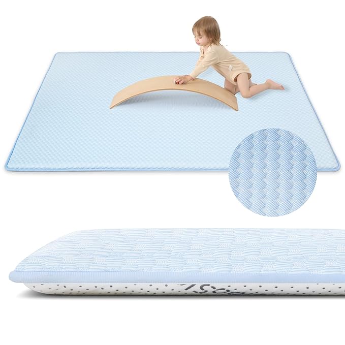 Baby Play Mat for Summer,1.3 Thick Memory Foam Cooling Floor Tummy Time Mat, Soft & Breathable, Non-Slip Rectangular for Toddlersโ Playtime & Rest(Light Blue,59"x79")