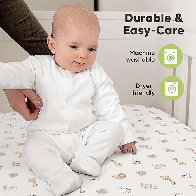 KeaBabies 2-Pack Organic Crib Sheets for Boys, Girls - 52x28 Fitted Crib Mattress Sheet Neutral, Breathable Jersey Cotton Cover for Baby Bed, Toddler Mattress, Soft & Cute Prints (KeaSafari)
