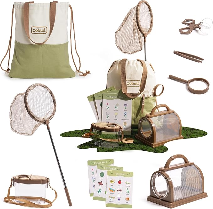 ROBUD Kids Explorer Kit, Bug Catcher Kit with Bag Kit, Outdoor Exploration Set for Camping, Montessroi Toy for Kids Coming Closer to Nature,WRP07