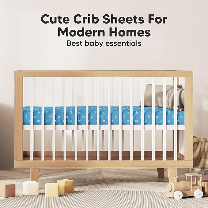 KeaBabies 2-Pack Organic Crib Sheets for Boys, Girls - 52x28 Fitted Crib Mattress Sheet Neutral, Breathable Jersey Cotton Cover for Baby Bed, Toddler Mattress, Soft & Cute Prints (KeaPixel)