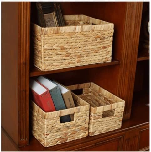 Water Hyacinth Wicker Baskets for Organizing, Rectangular Wicker Baskets with Built-in Handles 3-Pack