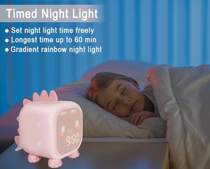 Alarm Clock Kids Dinosaur Alarm Clocks Girls Pink Digital Alarm Clock for Kids Girl Children with Night Light