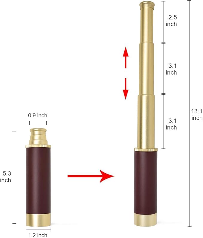 Pirate Monocular Telescope for Kids & Adults, Handheld Collapsible Brass Telescope 25x30 Zoomable Portable Pirate Spyglass for Cruise Ship Travel Watching Games Hiking Hunting and More