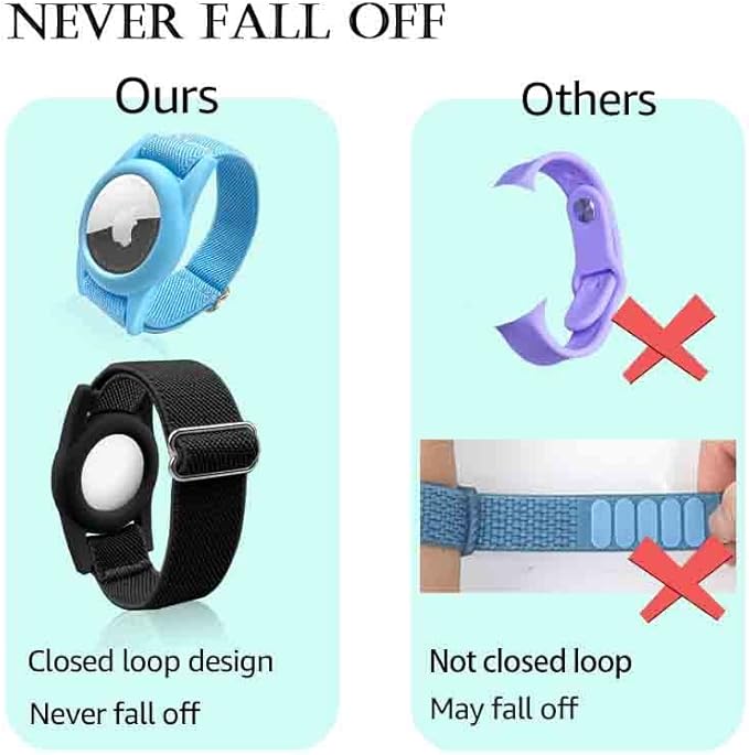 4 Pack Airtag Bracelet for Kids, AirTag Holder with Adjustable Stretchy Nylon Watch Band, Anti-Lost Apple Air Tag Case Loop for Child, Toddler, Wallet, AirTag Wristband Kids (Black)