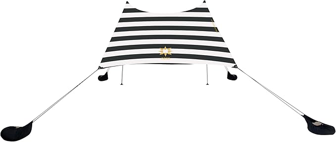 Neso Tents Beach Tent with Sand Anchor, Portable Canopy Sunshade - 7' x 7' - Patented Reinforced Corners (Black/White Stripes)