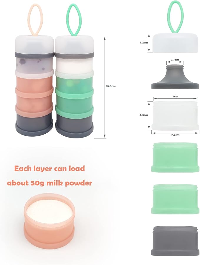 Baby Formula Dispenser, Portable Milk Powder Dispenser Container, Baby Feeding Travel Storage Container, formula mixer, formula holder, BPA Free, 4 Compartments, 2 Packs, dispensador de fórmula