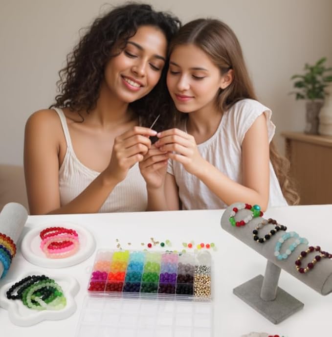 JULIMAIDONG 8mm Glass Beads for Bracelets 1000pcs, 24 Colors Round Crystal Glass Bracelet Beads Making Kit for Jewelry Making Kits Bead DIY Crafts with Spacer Charms Accessories (8MM, 24 Color)