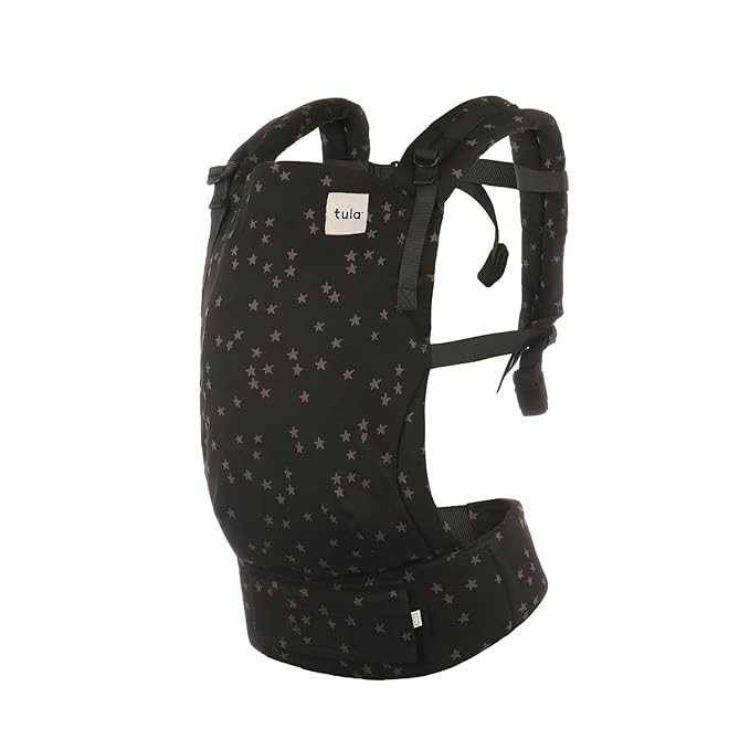 Baby Tula Cotton Free-to-Grow Baby Carrier - Adjustable, Comfortable, Newborn to Toddler Carrier - Ergonomic Fit for 7lbs to 45lbs - Back & Front Carry Options - Discover (Black/Stars)
