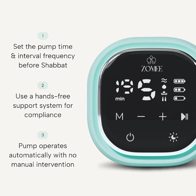 Zomee Z2 Double Electric Breast Pump - Shabbat Mode Edition - Portable, Hands Free Pumping Hospital Grade Wearable Breast Pump Including; Black Bamboo Pumping Bra (Medium)