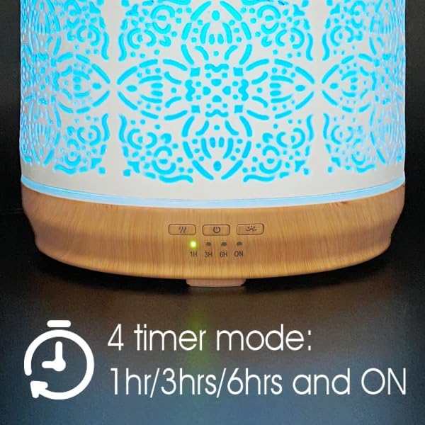 Earnest Living Essential Oil Diffuser White Ceramic Diffuser 500 ml Timers Night Lights and Auto Off Function Home Office Humidifier Aromatherapy Diffusers for Essential Oils