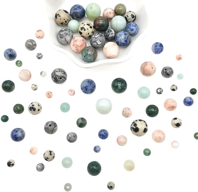 Natural Round Stone Beads About 720pcs Genuine Real Healing Crystal Stones Beading Loose Gemstone DIY for Bracelet Jewelry Making Kit(4/6/8/10mm,6 Color B)