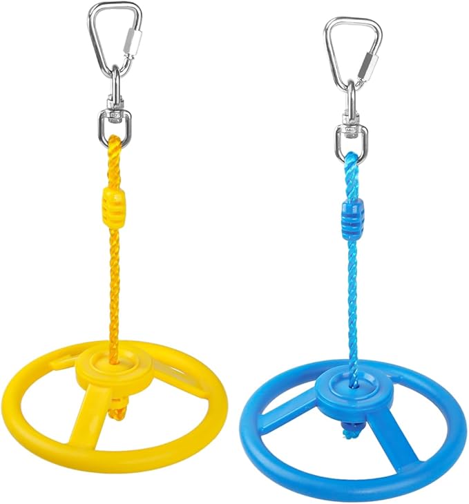 2-Pack Ninja Wheel Obstacle for Kids - 360° Rotatable Swing Monkey Wheel for Ninja Warrior Obstacle Course for Kids Ninja Warrior Slackline Kits - Blue, Yellow Color in Set