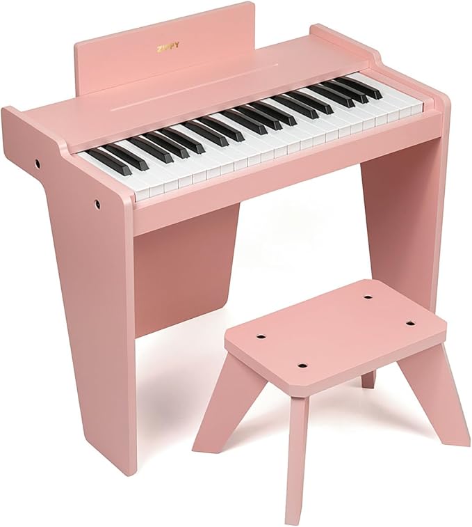 ZIPPY Kids Piano Keyboard, 37 Keys Digital Piano for Kids, Music Educational Instrument Toy, Wood Piano for 3+ Girls and Boys (Pink Basic)