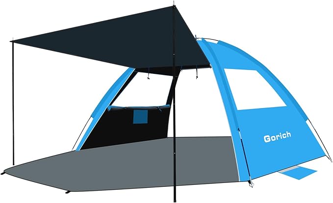 Gorich Beach Tent with Canopy - Easy Setup 3-4/5-6/7-8 Person Portable Sun Shelter, UPF 50+ UV Protection Sun Shade, Lightweight & Compact Beach Cabana for Family Travel