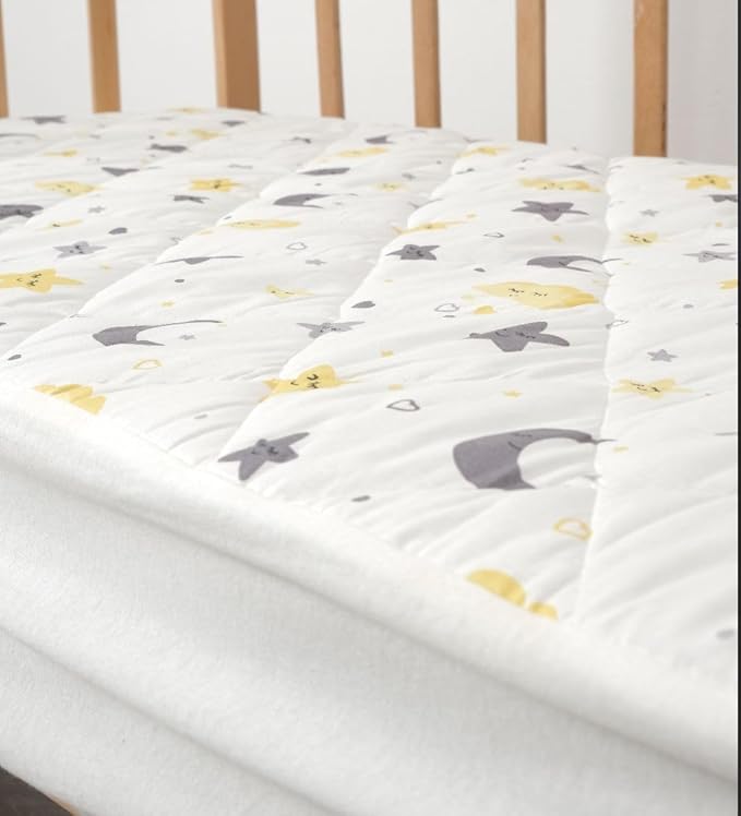 Waterproof Crib Mattress Protector Sheets,%100 Cotton Fabric, Absorbent Crib/Toddler Mattress Protector, Quilted, Certified, Noiseless Machine Wash, Moon&Star Pattern 52"x28" (Small Single, 1, Pack)