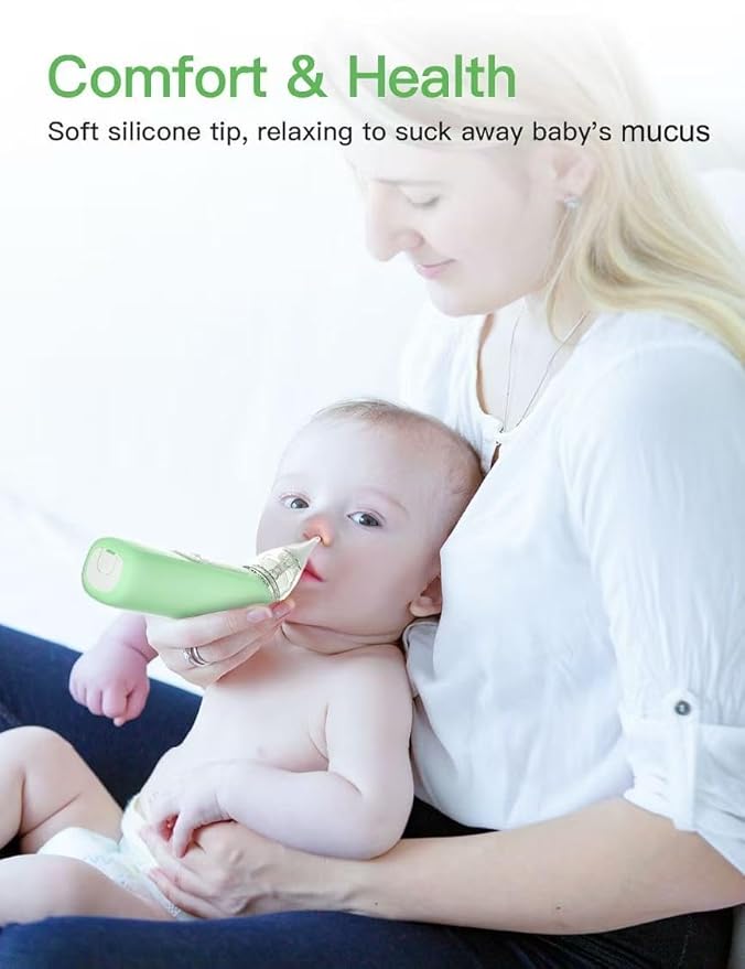 Baby Nasal Aspirator, Electric Nose Sucker with 5 Levels Suction, Soothing Light & Nursery Rhymes (Green)