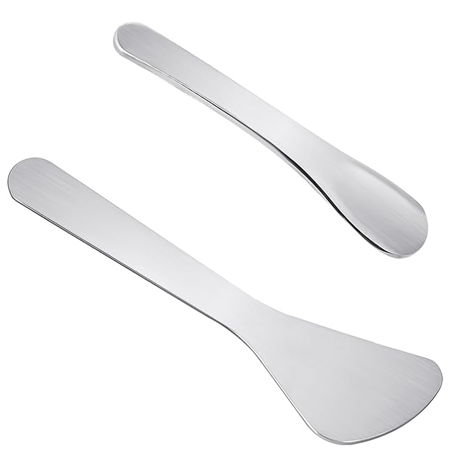2Pcs Mini Metal Cosmetic Spatulas, Makeup Spatulas, Skincare Spatula, Cream Spatula, Beauty Accessories for Mixing and Sampling Plant Masks, Skin Care Creams, Eye Cream, Essences(Style 3)
