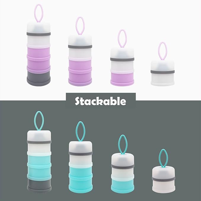 Baby Formula Dispenser, Portable Milk Powder Dispenser Container, Baby Feeding Travel Storage Container, Non-Spill Stackable Baby Snack Storage Container, BPA Free, 4 Compartments, 2 Packs