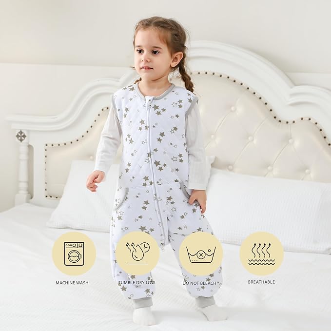 HOMEAL Baby Sleep Sack, 1.0 TOG With Legs for Toddlers 5t-7t, Sleeveless