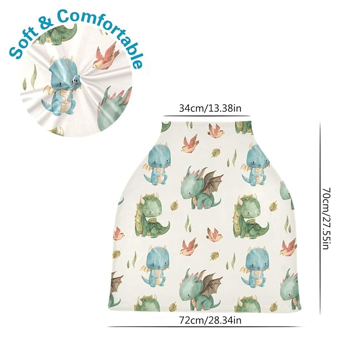 Kigai Cute Dragon Baby Car Seat Covers for Newborn, Breathable Nursing Cover for Breastfeeding Moms, Baby Stroller/Shopping Cart/Stretchy Carseat Cover for Boy & Girl