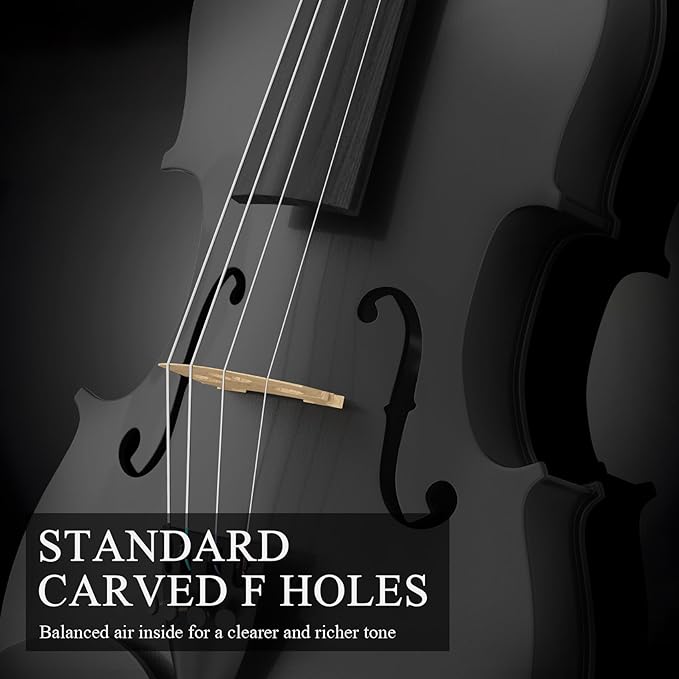 3/4 Violin Kit, Beginner Violin for Kids, Students, Complete Kids Violins Set with Case, Bow, Rosin, Ideal for Kids Violinss Beginner Ages 9-12, Black