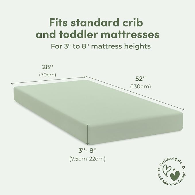 Sweety Fox 2-Pack Cotton Jersey Crib Sheets – Soft Fitted Sheets for Boys and Girls, Mini Crib Sheets, Toddler Bed Sheets (White/Sage)