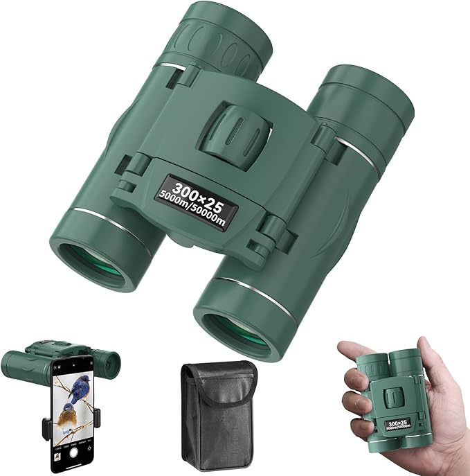 300x25 Binoculars for Adults and Kids, High Powered Mini Pocket Binoculars with Phone Adapter, Waterproof Compact Telescope for Bird Watching, Hunting, Concert, Theater, Opera, Traveling, Sightseeing