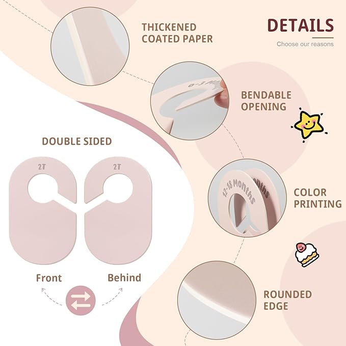 Baby Closet Dividers, Double Sided Nursery Clothes Size Separators for Newborn to 2T, Round, Neutral, 8 Pcs
