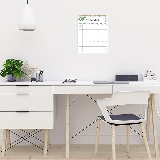 Wall Calendar 2025-2026, 18 Month Calendar from July 2025 to December 2026 14.5" x 11.8" Large Desk Calendar with Twin-Wire Binding for Home Office Planning Personal Organisers, Green Leaf