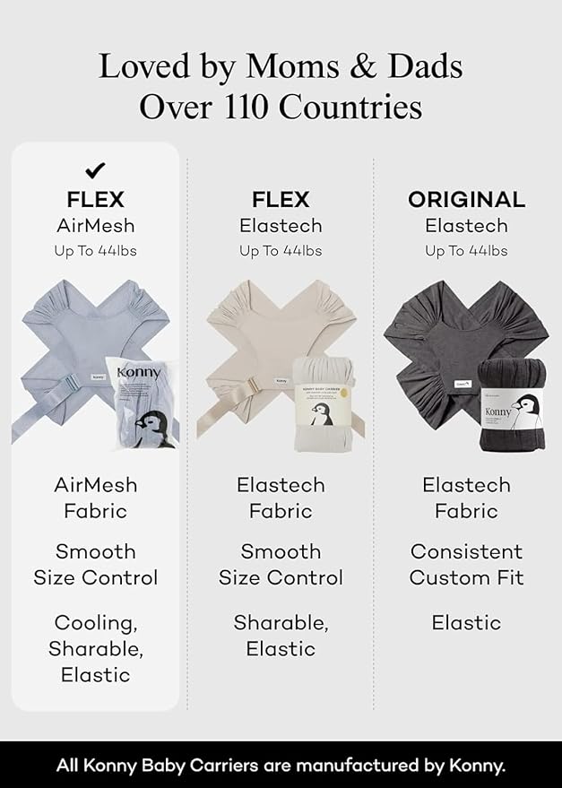 Konny Baby Carrier Flex SoftBreeze with Head Support - Adjustable, Easy to Wear Baby Wrap Sling, Perfect for Newborn Babies Essentials up to 44 lbs (XS-XL) - Neutral Beige