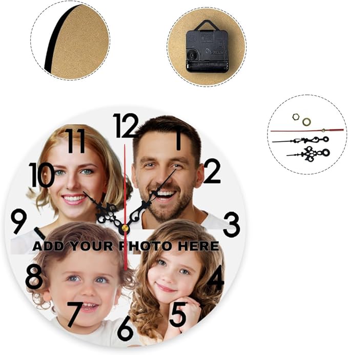 Generic Custom Wall Clock Personalized Picture Hanging Time Clocks Customize Gifts for Kitchen Bathroom Home Wedding Friend Family Lover, 12x12Inch
