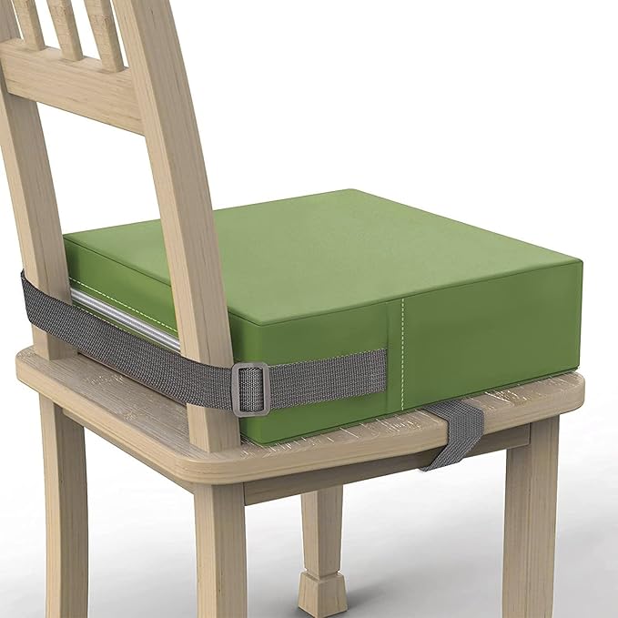 Toddler Booster Seat for Dining Table, PU Washable Double Safe Straps Non-Slip Bottom Booster Seat Dining Toddler, Portable Travel Increasing Cushion (Light Green)
