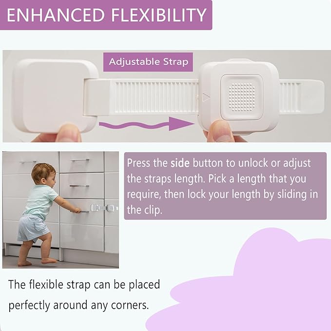 Upgraded No Drill Adhesive Furniture Anchor, Adjustable Anti Tip Furniture Wall Straps for Baby Proofing & Pets, Secure to Playroom, 4 Pack