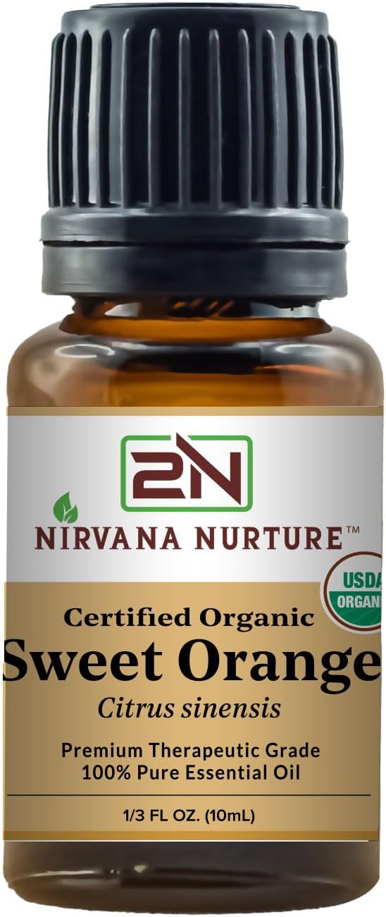 Sweet Orange Essential Oil USDA Certified Organic 100% Pure Premium Therapeutic Grade, Undiluted - Aromatherapy Diffuser for Calm and Relaxation, Skin Care, Hair Care