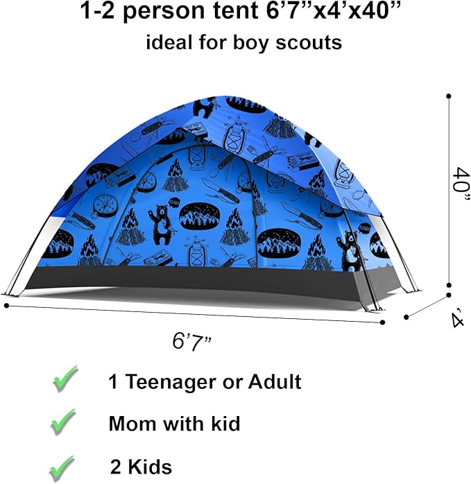 KidzAdventure 2 in 1 Indoor/Outdoor Tent for Kids, Small 1 or 2 Toddler/Kids Tent, Backpacking, Lightweight and Easy Pop up, Ideal for Backyard, Outside Camping, or Play Fort