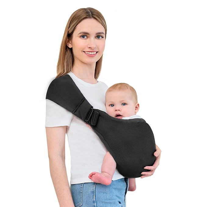 Baby Sling Carrier,Baby Carrier Newborn to Toddler,Toddler Carrier,Portable Lightweight & Spreadable Shoulder Straps(Black)