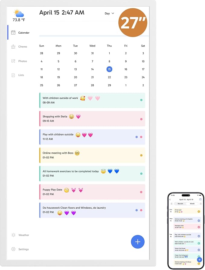 Dragon Touch 27 inch Digital Calendar Chore Chart – Interactive Touchscreen, Smart Family Planner, Hearth Display Desk Digital Calendar Seamless Scheduling