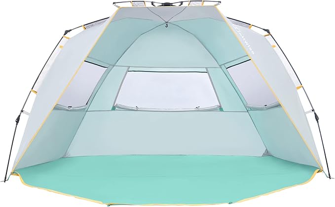 WolfWise Pop Up XL Beach Tent 99" Wide for 4-6 Person UPF 50+ Portable Instant Sun Shelter Canopy Umbrella with Extended Zippered Porch