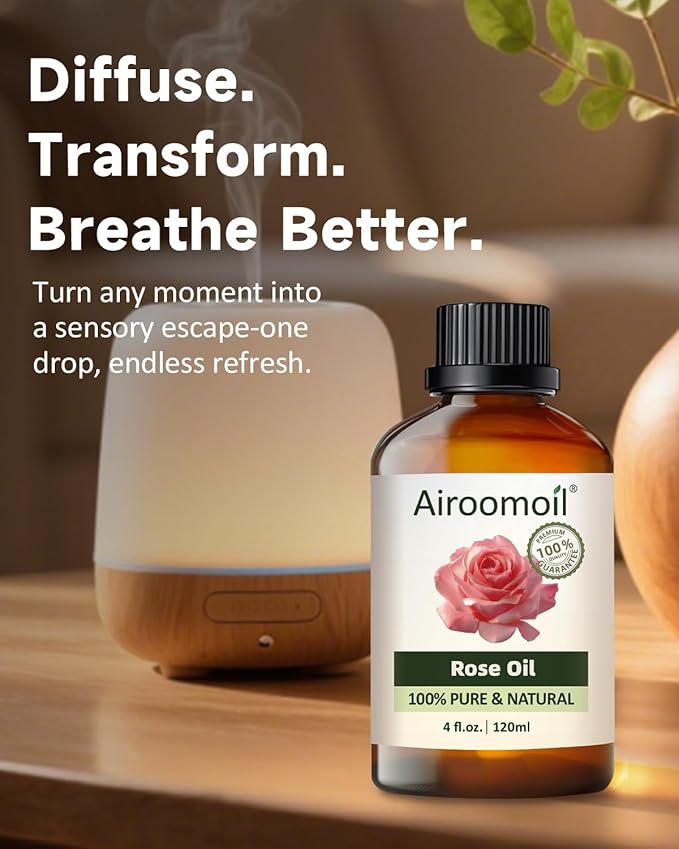 Pure Rose Essential Oil, 100% Pure Natural Rose Essential Oil, Premium Grade Essential Oils for Diffusers for Home, Skin, Care Massage, Soap Making, Aromatherapy, 4 Fl Oz | 120ml