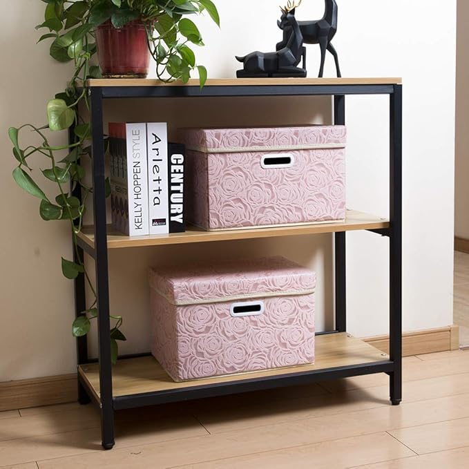 PRANDOM Collapsible Storage Boxes with Lids Fabric Decorative Storage Bins Cubes Organizer Containers Baskets with Cover Handles Divider for Bedroom Closet Living Room 14.9x9.8x9.8 Inch 3 Pack