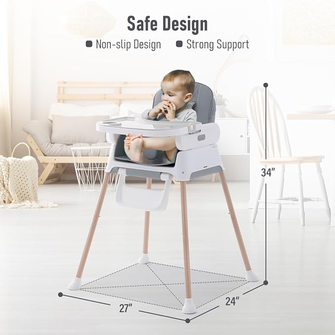 3 in 1 Baby High Chair,Adjustable Convertible Chairs Baby High Chairs for Babies and Toddlers,Portable and Easy to Clean,Gray