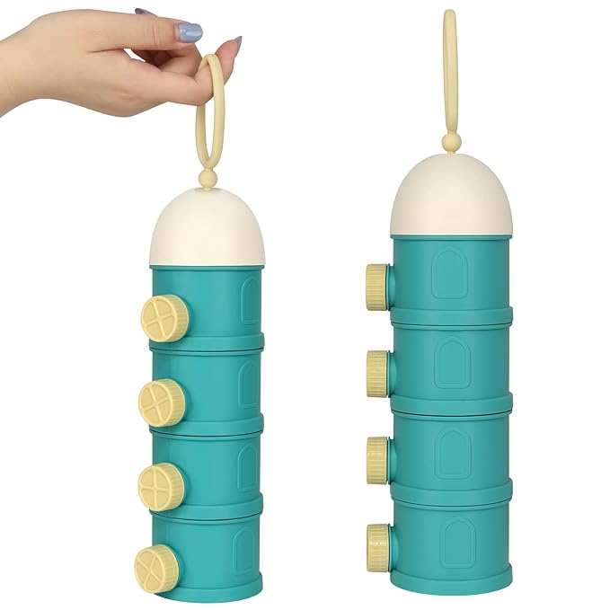 Accmor Formula Dispenser On The Go, 4 Layers Stackable Formula Container to Go, Non-Spill Portable Milk Powder Baby & Kids Snack Container, Green Pink