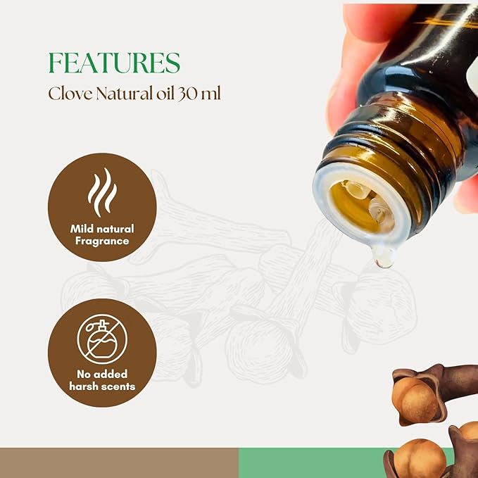 Roots & Above Clove Essential Oil 1.01 oz/30ml Pure Natural Cold-Pressed Oils for Skin, Hair, Massage, Diffusers, Humidifiers, DIY Beauty, Home Candle Making & Self-Care