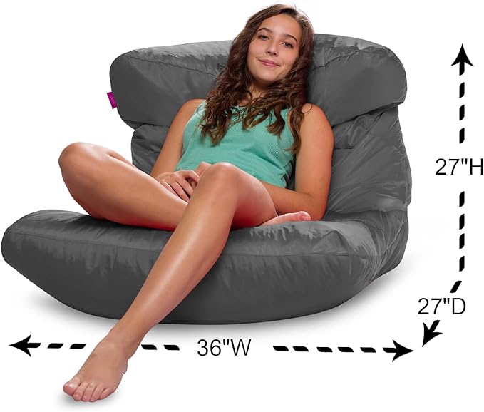 Posh Creations Bean Bag Chair Lounger Structured Seat for Kids, Teens and Adults, Comfy Chair for Gaming, Reading and Watching TV, Laguna Lounger, Microsuede - Charcoal Gray